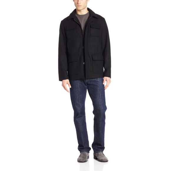 ✨Calvin Klein Men’s Wool Blend Black/Grey Full Button Coat Sz XL Jacket✨ - Picture 1 of 7
